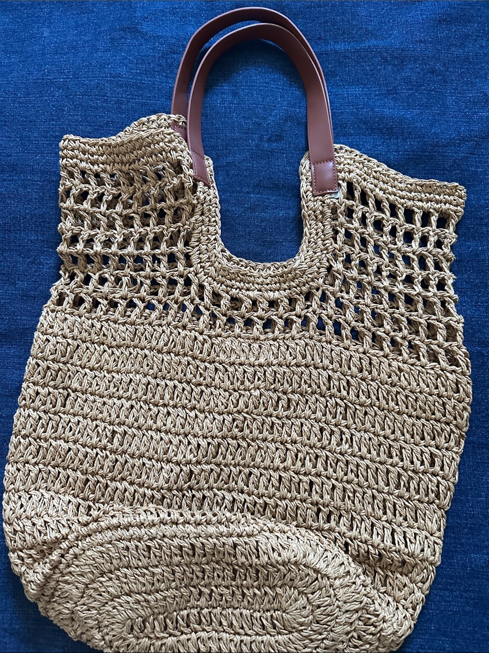 Banana Republic Natural Straw Tote with Brown Handles